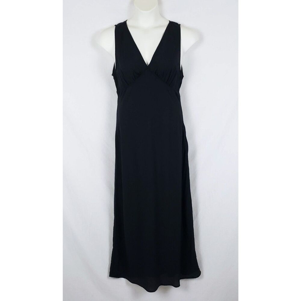 Madewell 90s Minimalist Midi Slip Dress Womens 12 Black Body Skimming Cocktail